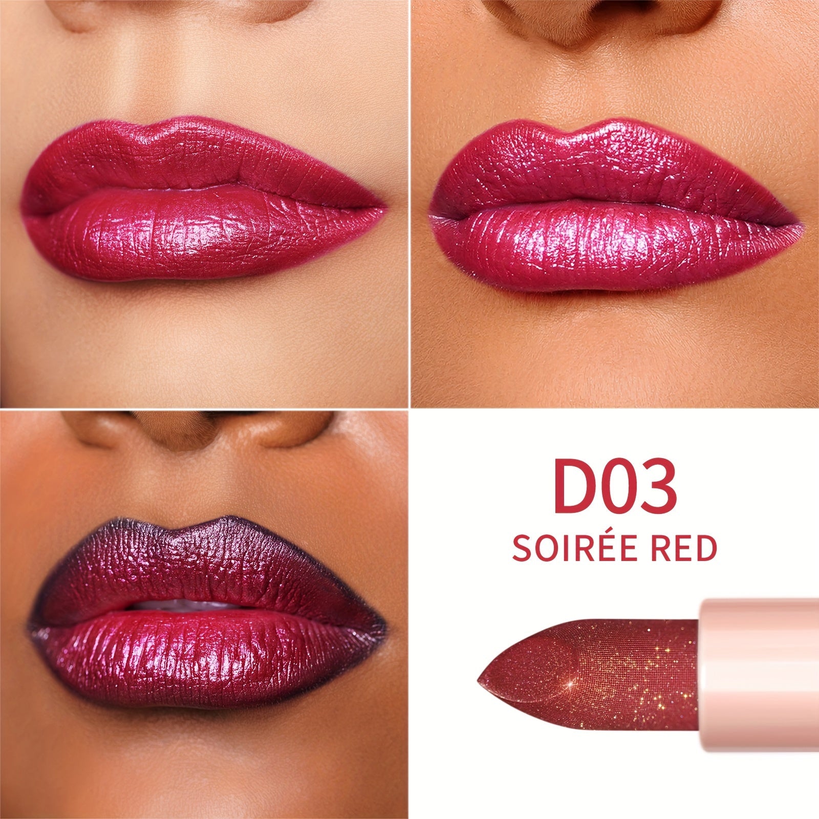 Oulac Red Lipstick 3 Pcs Set - Includes Metallic, Infinity Moisture, Moisture Shine Lipsticks,