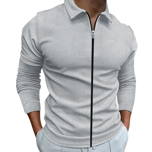 Men's Clothing Waffle Style Zipped Lapel Jacket Outdoor Sports Tops