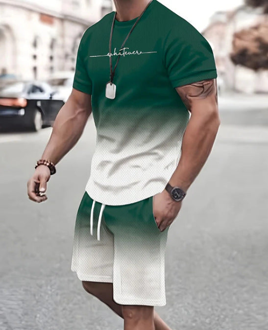 3D Printed Short-sleeved T-shirt 2-Piece Men's Casual Sports Suit