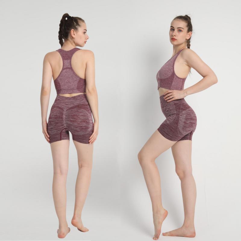 Seamless Point Sports Suit Yoga Clothes Knitted Hip-lift And Belly Shaping Shorts I-shaped Vest