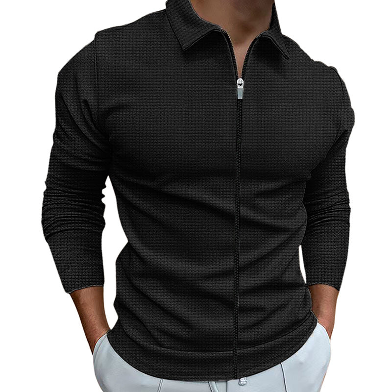 Men's Clothing Waffle Style Zipped Lapel Jacket Outdoor Sports Tops