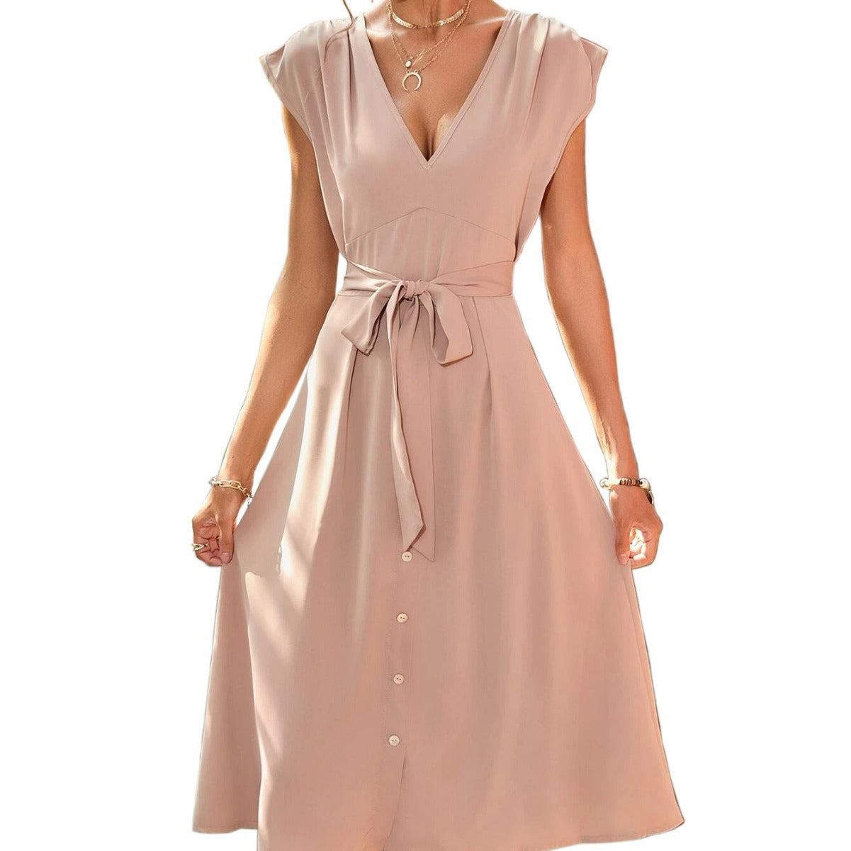 Belt Waist-tight Temperament Commute Swing Dress