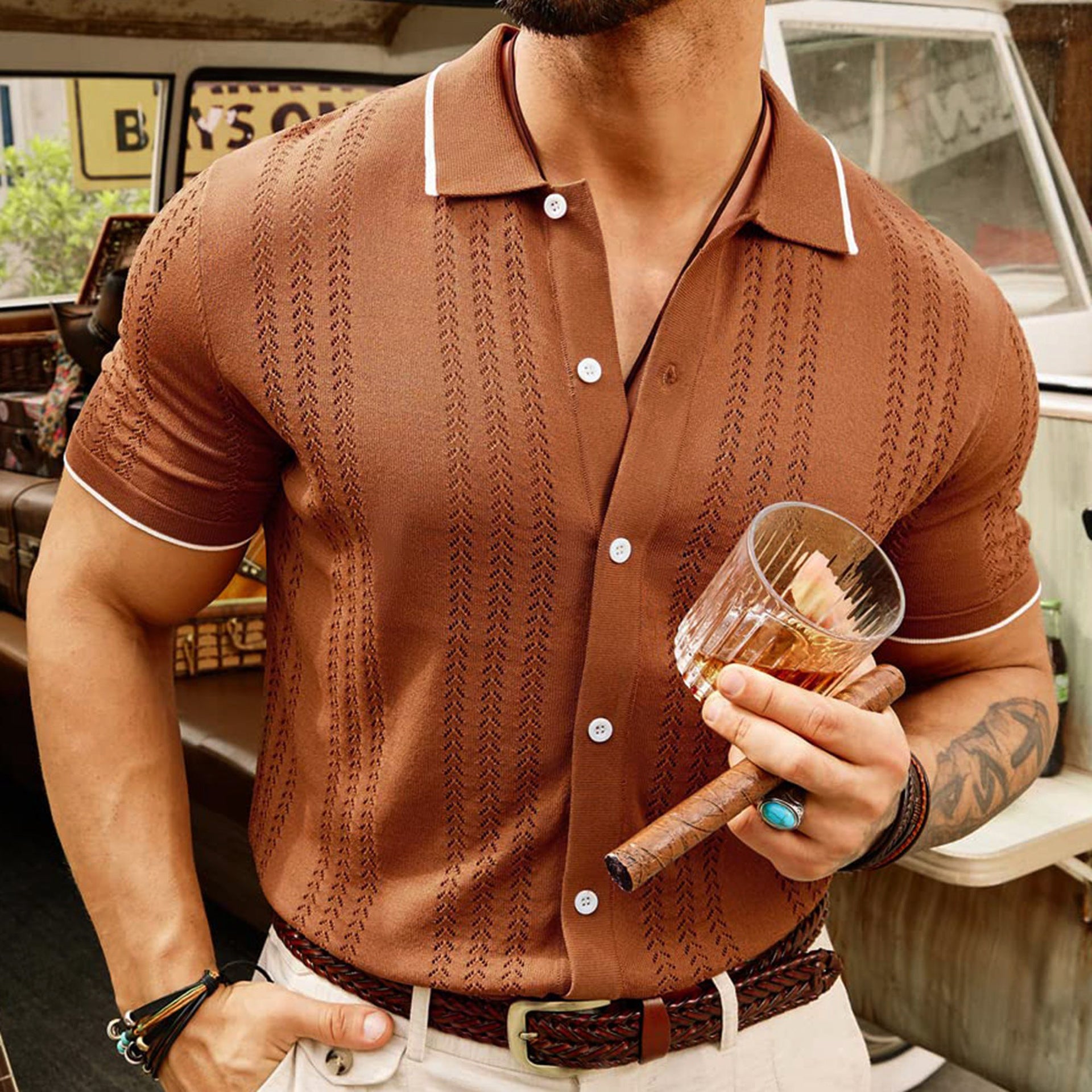 Short-sleeved Polo Shirt Summer Button Lapel Top Fashion Men's Clothing