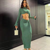 Two Pieces Sets Elegant Solid Women's Long Sleeves Crop Top+ High Waist Pleated Skirts