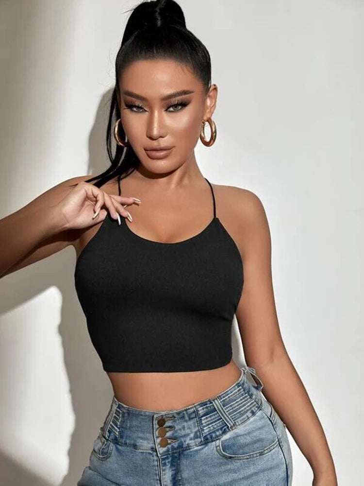 Summer New SXY Backless Lace Up Crop Cami Top