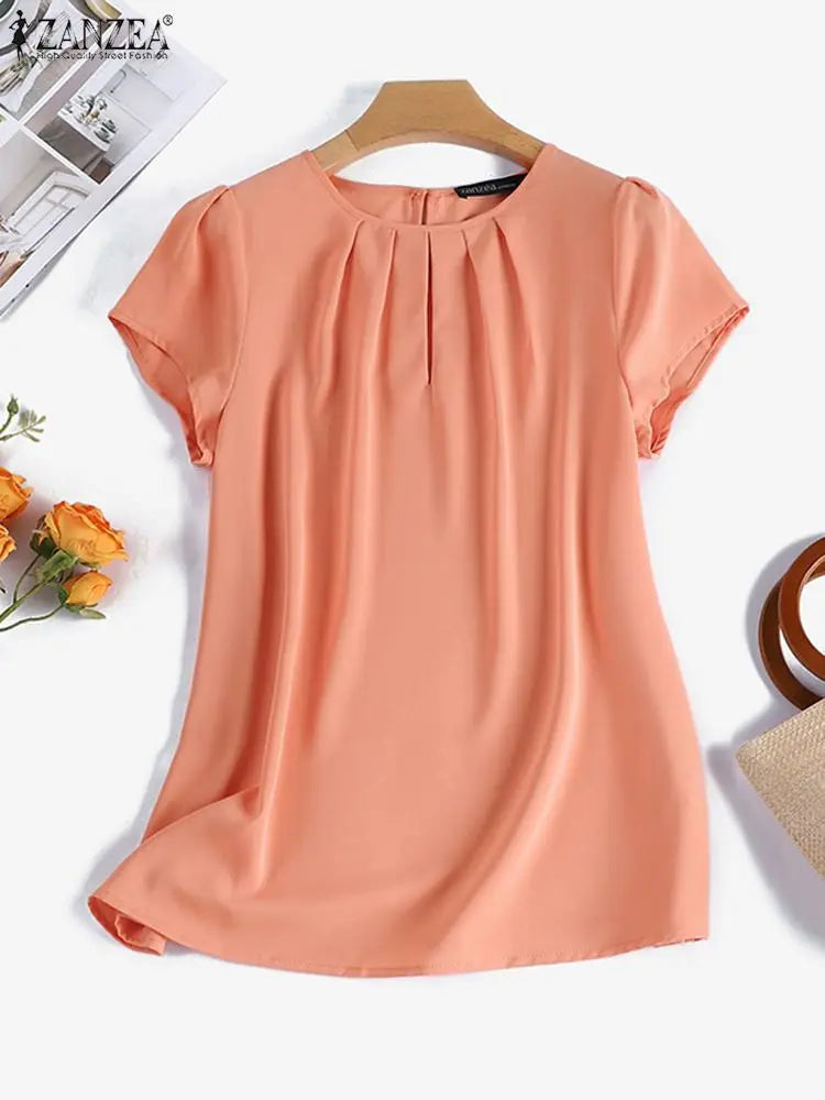 ZANZEA Summer Blouse Short Sleeve Work Blusas Mujer Femme Office Top