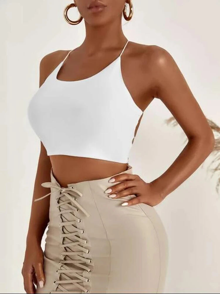 Summer New SXY Backless Lace Up Crop Cami Top