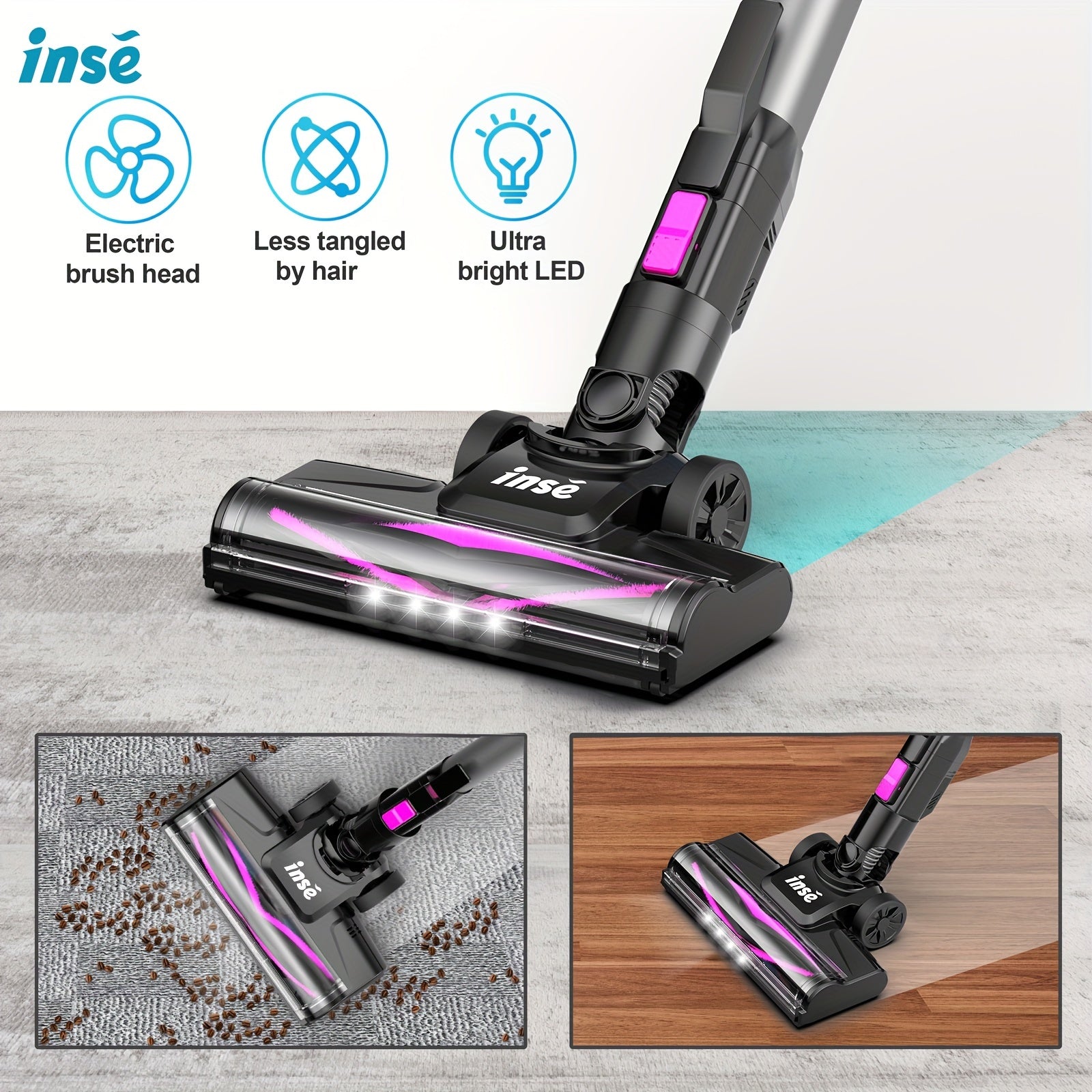 INSE N520 Cordless Vacuum Cleaner, 6 In 1 Rechargeable Powerful Lightweight Stick Vacuum With 2200 MAh Battery