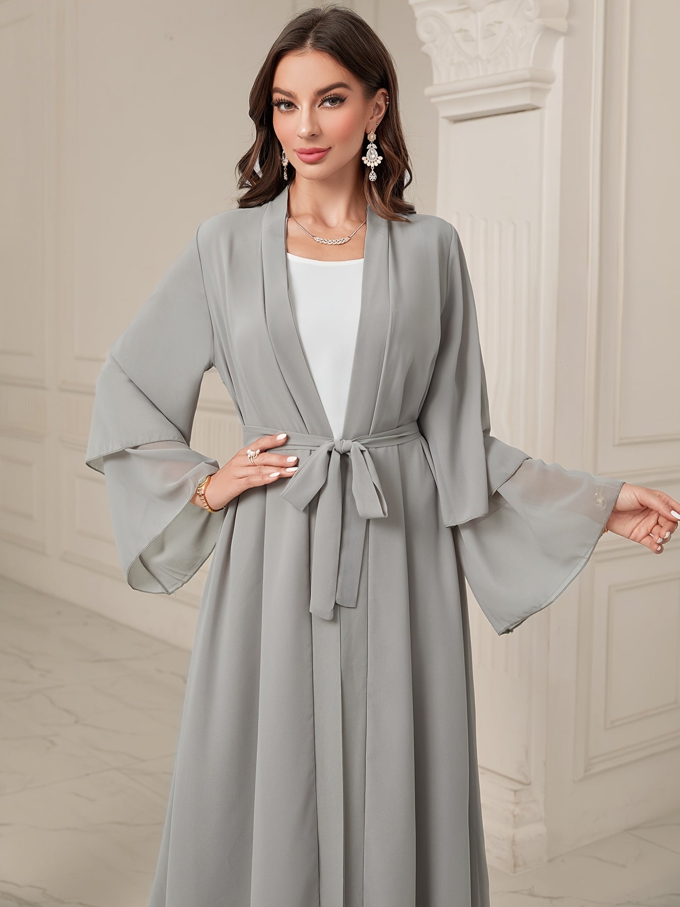 Islamic Modest Dress Without Hijab, Long Sleeve Open Front Casual Modest Muslim Dress