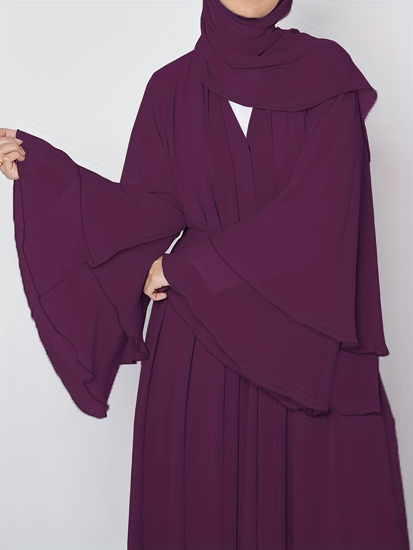 Islamic Modest Dress Without Hijab, Long Sleeve Open Front Casual Modest Muslim Dress