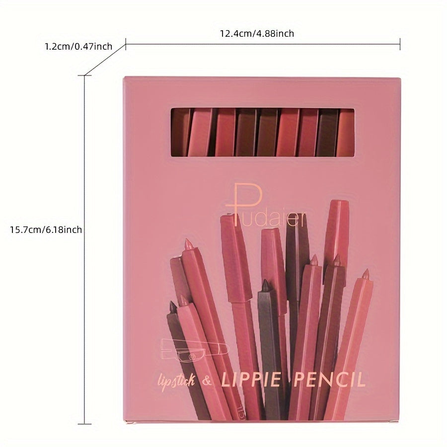 12 Colors Matte Lip Liner Pencil Set, Built In Sharpener Lip Crayon