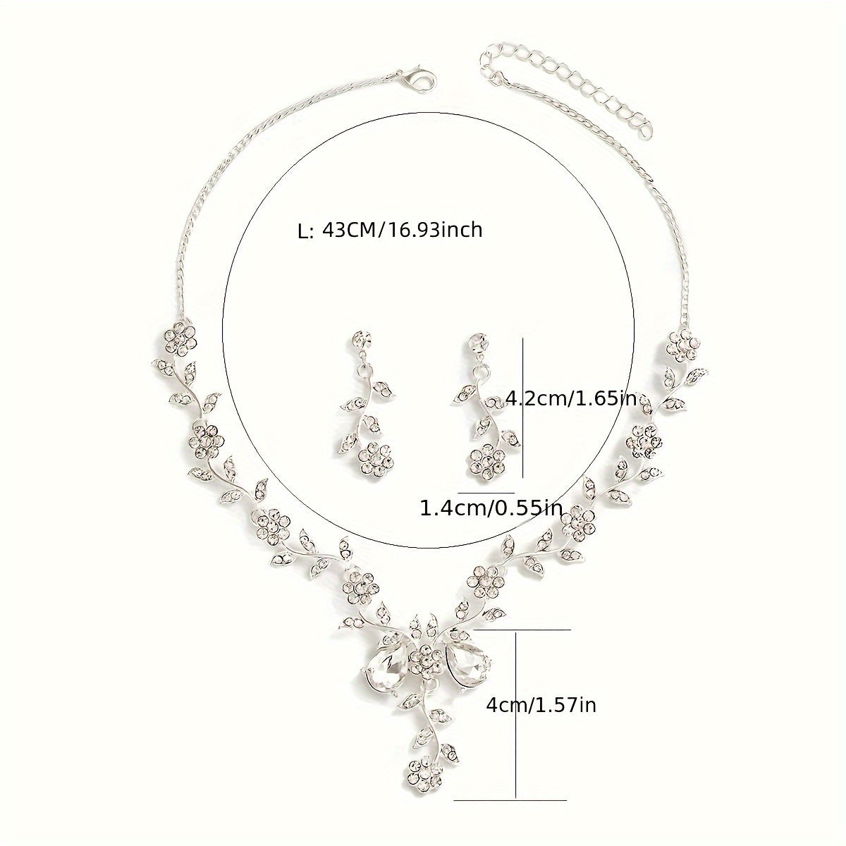 3pcs Earrings Plus Necklace Elegant Jewelry Set Inlaid Sining Zircon Dainty Flower Design Silvery Or Golden Make Your Call Evening Party Decor