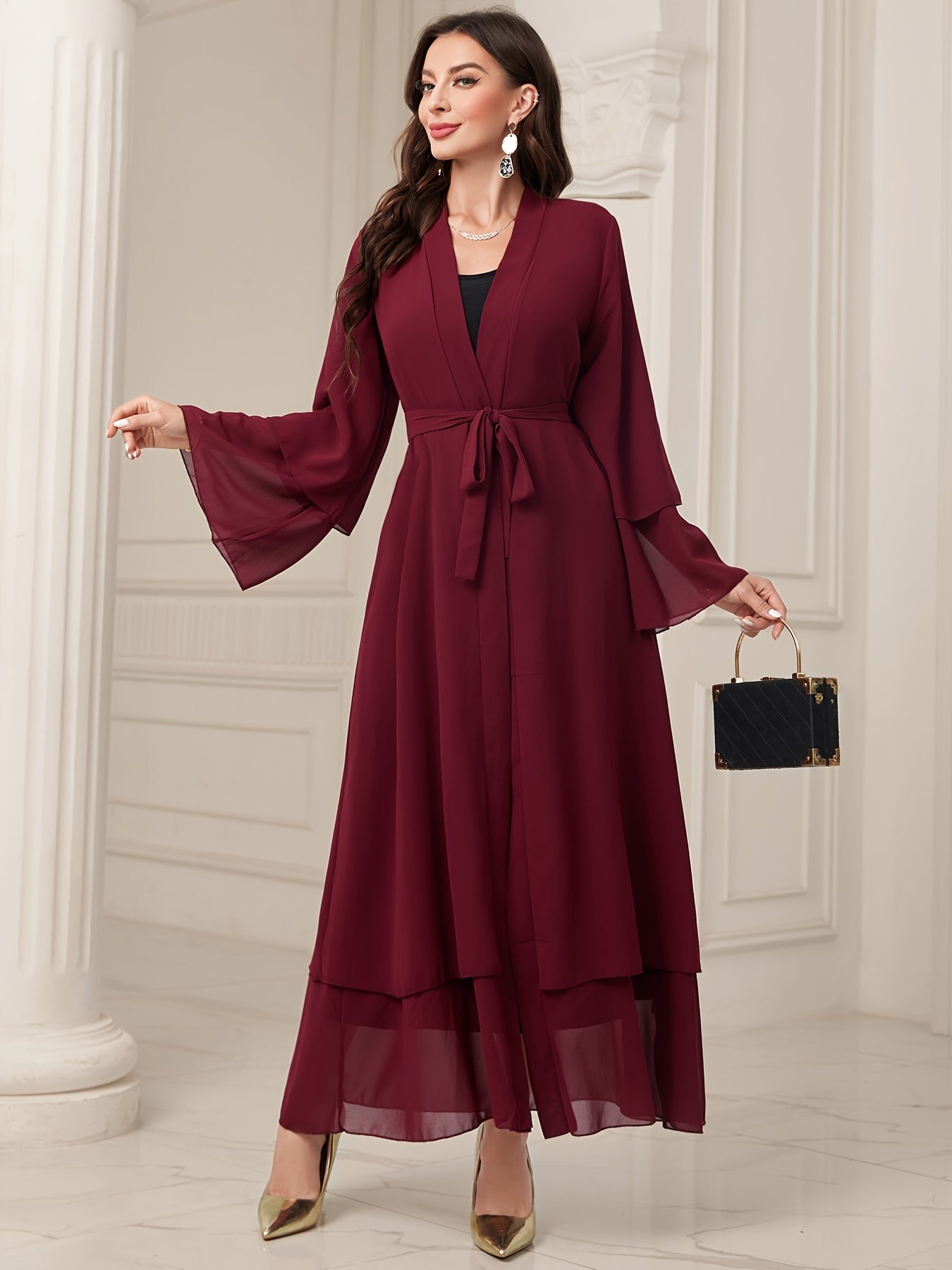 Islamic Modest Dress Without Hijab, Long Sleeve Open Front Casual Modest Muslim Dress