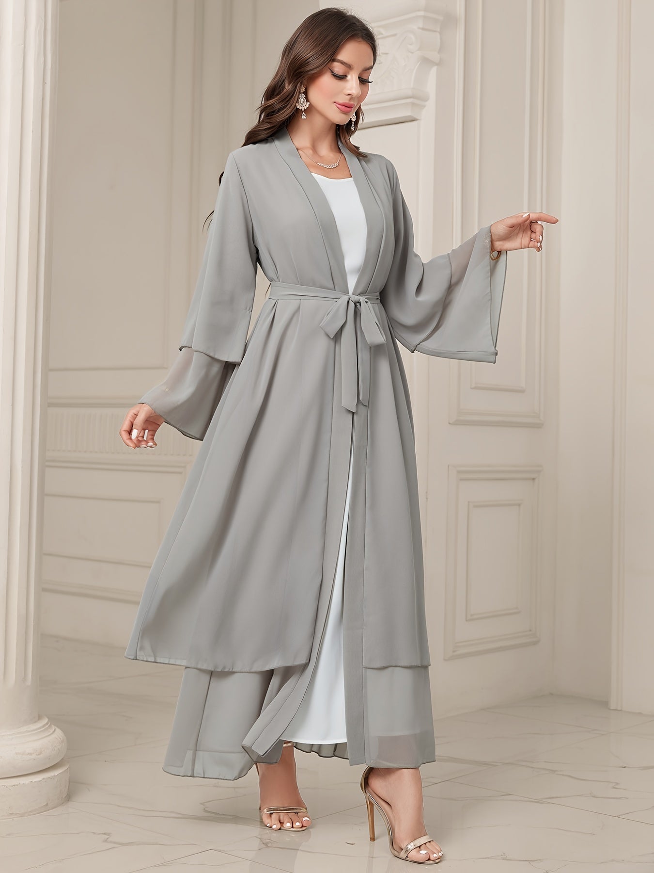 Islamic Modest Dress Without Hijab, Long Sleeve Open Front Casual Modest Muslim Dress