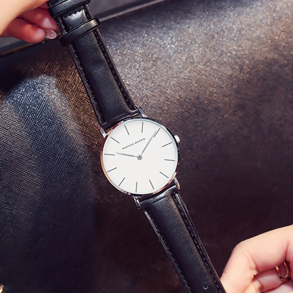 Hannah Martin Japanese Movement Quartz Watch Casual Round Pointer Analog PU Leather Wrist Watch