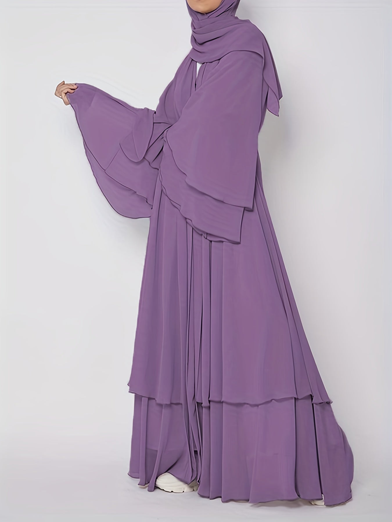 Islamic Modest Dress Without Hijab, Long Sleeve Open Front Casual Modest Muslim Dress