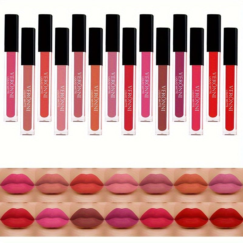 VERONNI Non-stick Cup Matte Lip Gloss Velvet Misty Lip Glaze Non-fading Creamy Lipstick Makeup Highly Pigmented