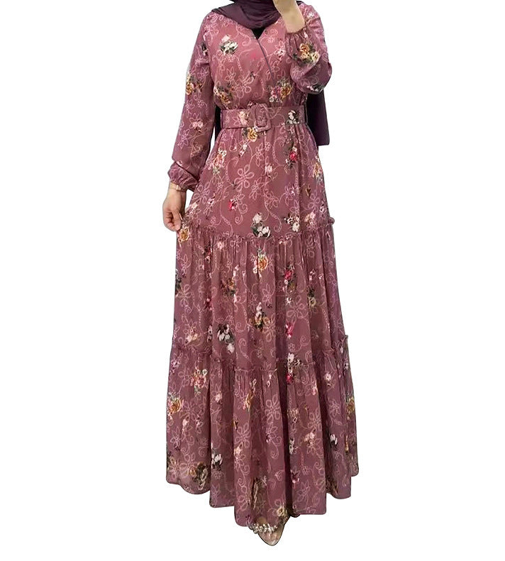 Women's New Flower Turtleneck Dress Fashion Commuter Muslim Dress