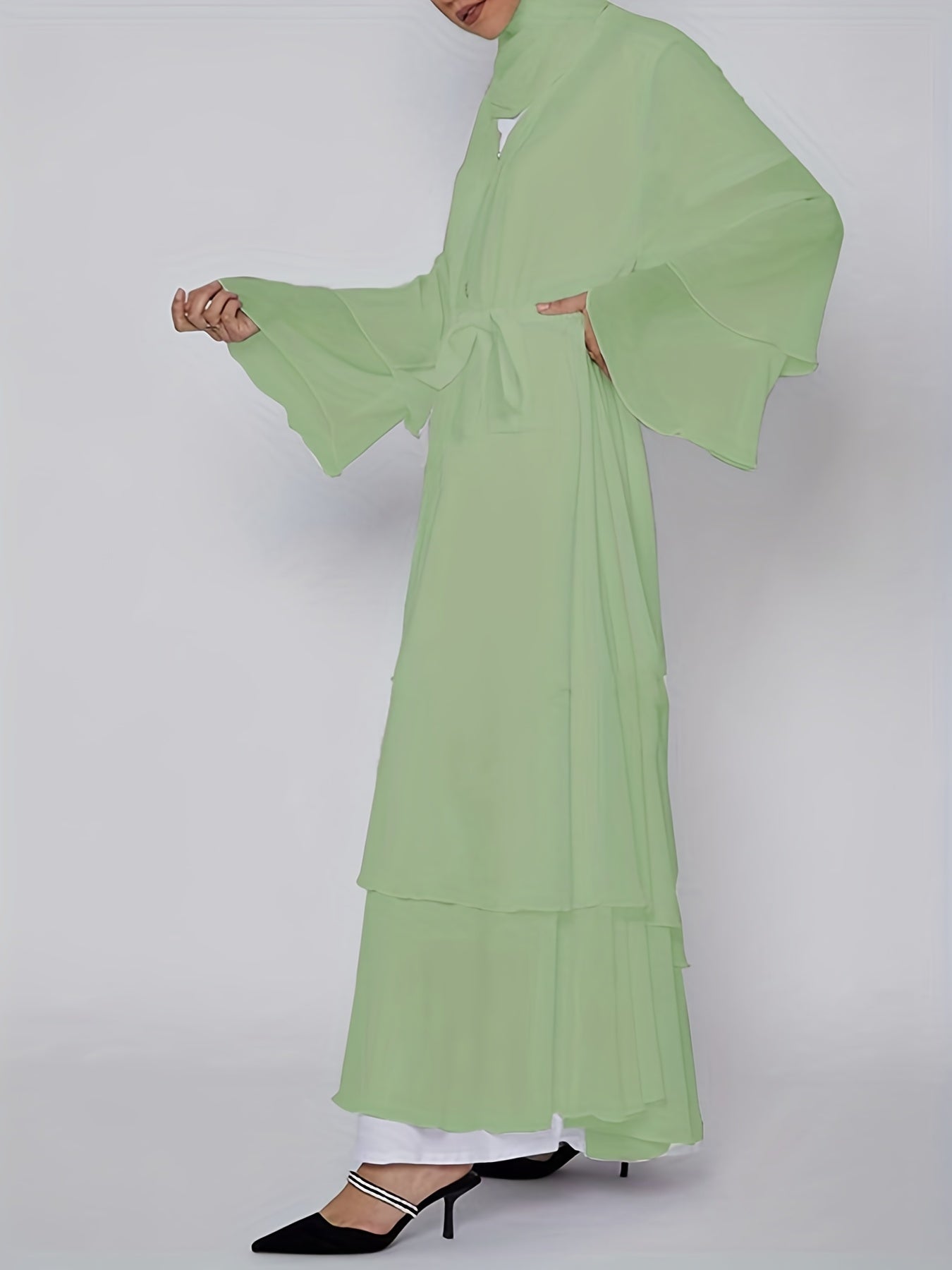 Islamic Modest Dress Without Hijab, Long Sleeve Open Front Casual Modest Muslim Dress