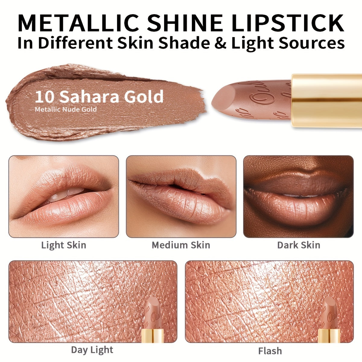 Oulac Metallic and Moisture Shine Lipstick for Women, High Impact and Glossy Lip Color for Metallic Shine Lipstick