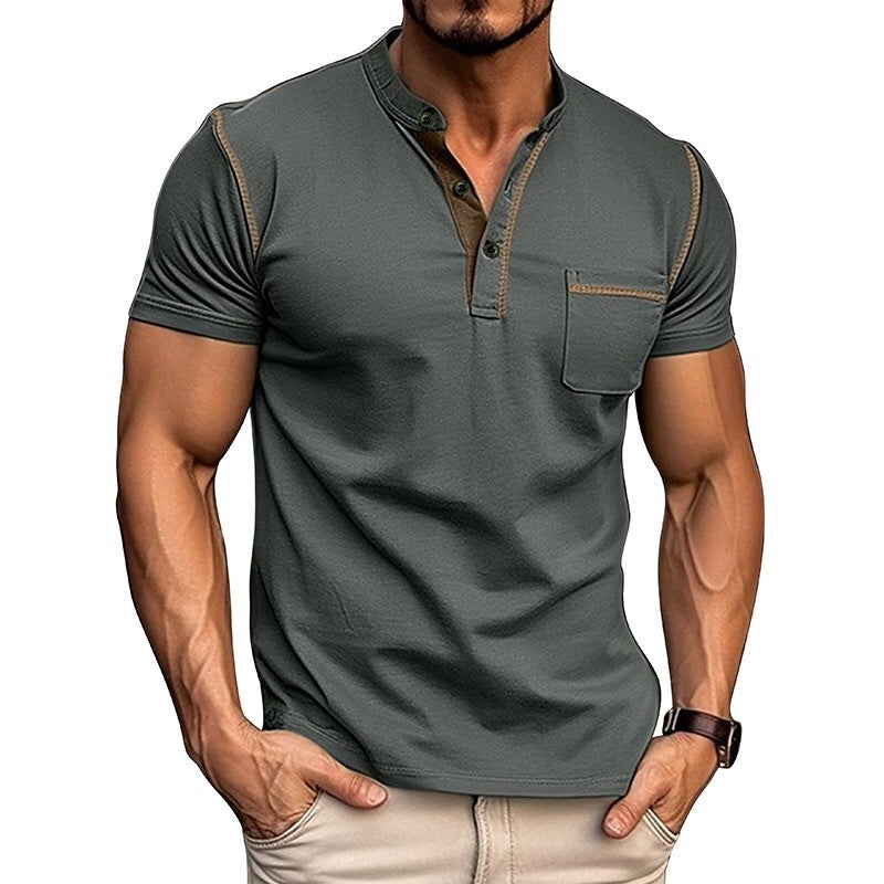 Summer Men's Color Matching Pocket T-shirt Top