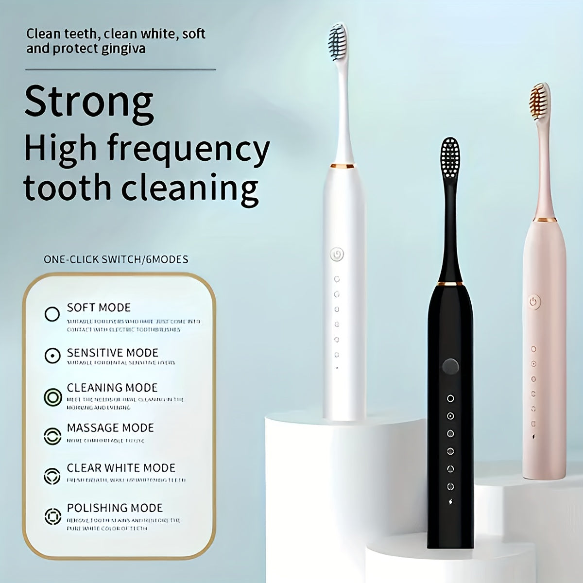 Electric Toothbrush With 6 Modes And A Smart Timer, Suitable For Both Men And Women, Rechargeable USB Electric Toothbrush, Oral Hygiene, 4/8 Replacement Heads, Sensitive Gums And Teeth Special Soft Toothbrush