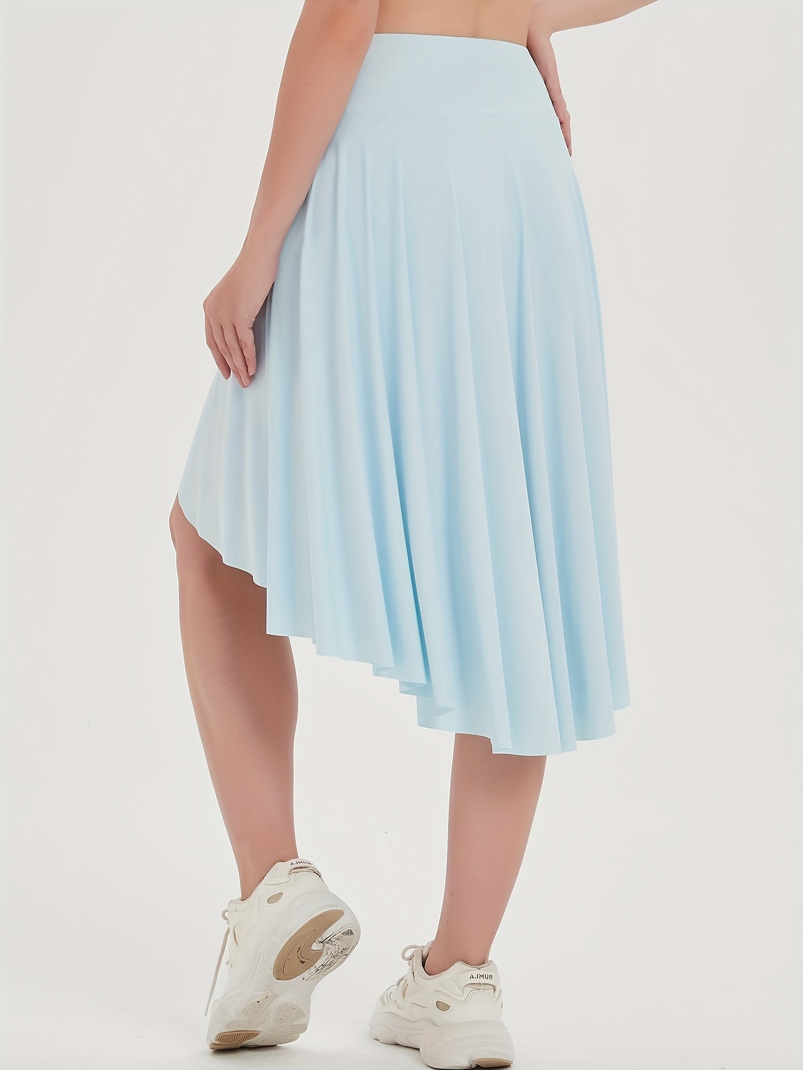 Solid Color High Waist Skirt, Elegant Dipped Hem Flowy Skirt For Spring & Summer, Women's Clothing