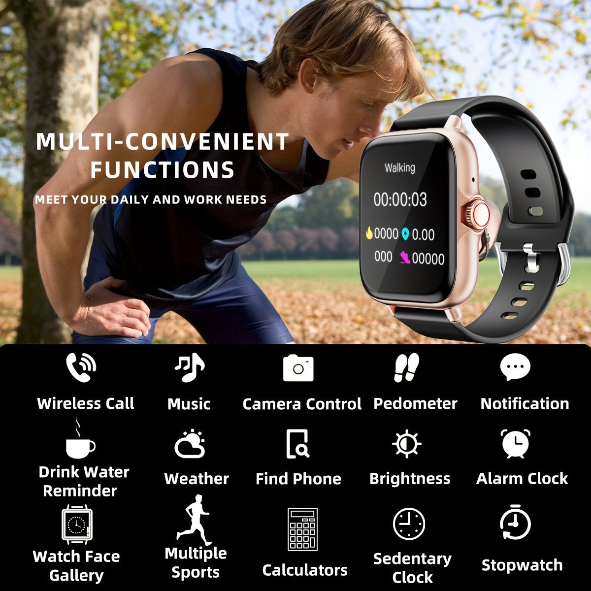 Waterproof Smart Watch, 1.83'' Full Touch Screen Display With Message, Answer Make Call Smartwatch Sleep Monitoring, Sports Pedometer