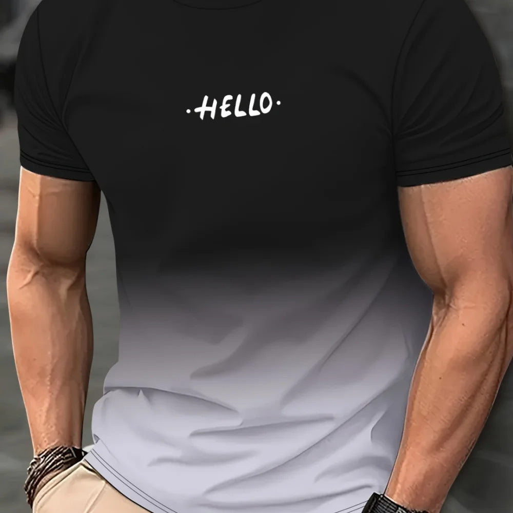 Casual Men's T-shirt Gradient Color 3D Short Sleeve Top