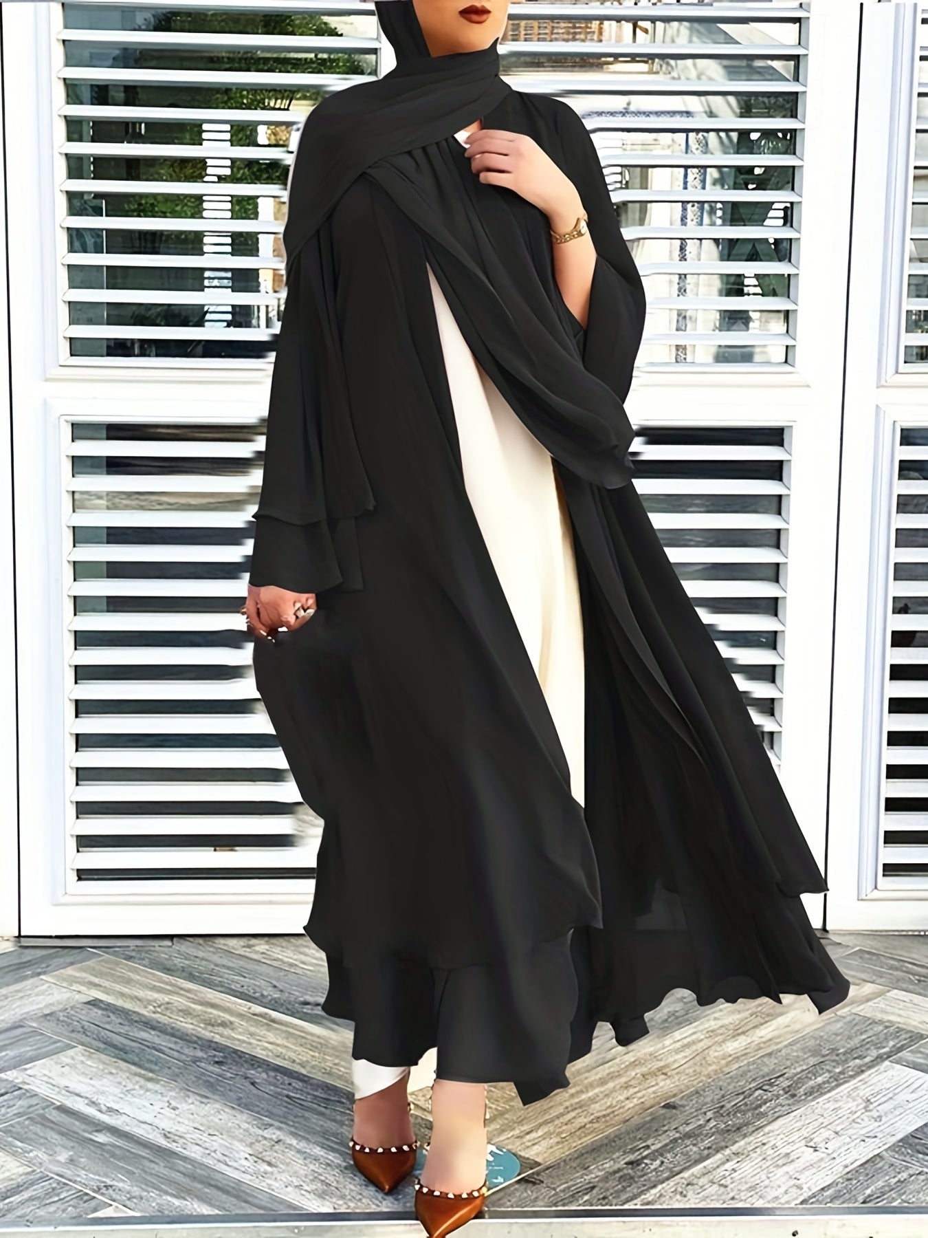 Islamic Modest Dress Without Hijab, Long Sleeve Open Front Casual Modest Muslim Dress