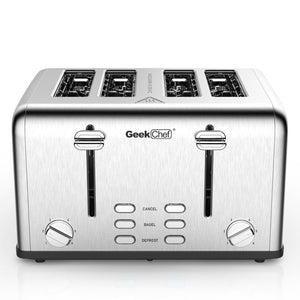 Prohibit Shelves In The Amazon. Toaster 4 Slice, Geek Chef Stainless Steel Extra-Wide Slot Toaster With Dual Control Panels Of Bagel,Defrost,Cancel Function