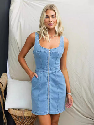 Spring And Summer Casual Slim Fit Denim Sleeveless Dress