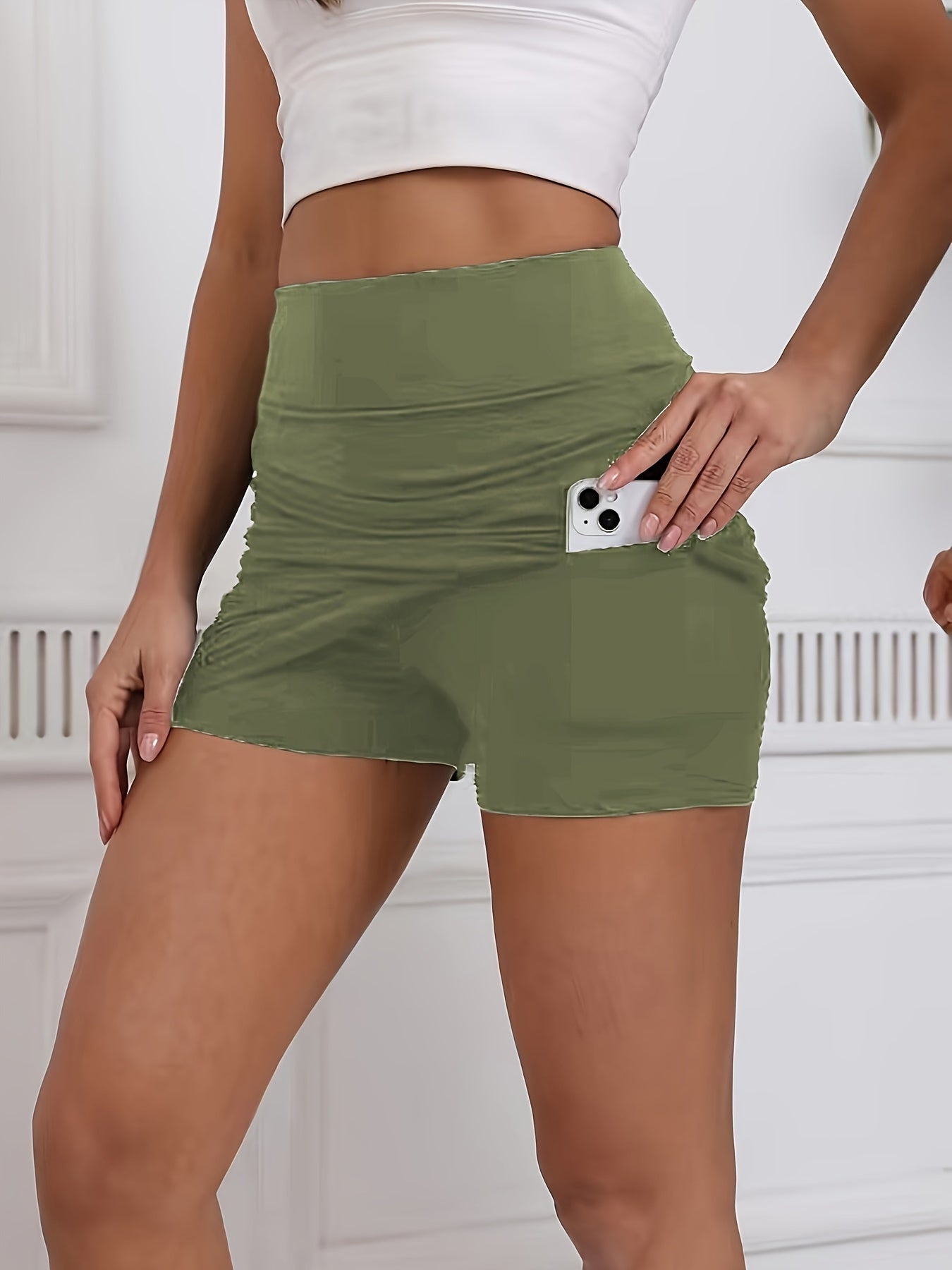 Women's Athletic Mini Skirt with Wide Waistband and Phone Pocket, High-Waisted Pleated Skort for Exercise Leisure, Casual Style