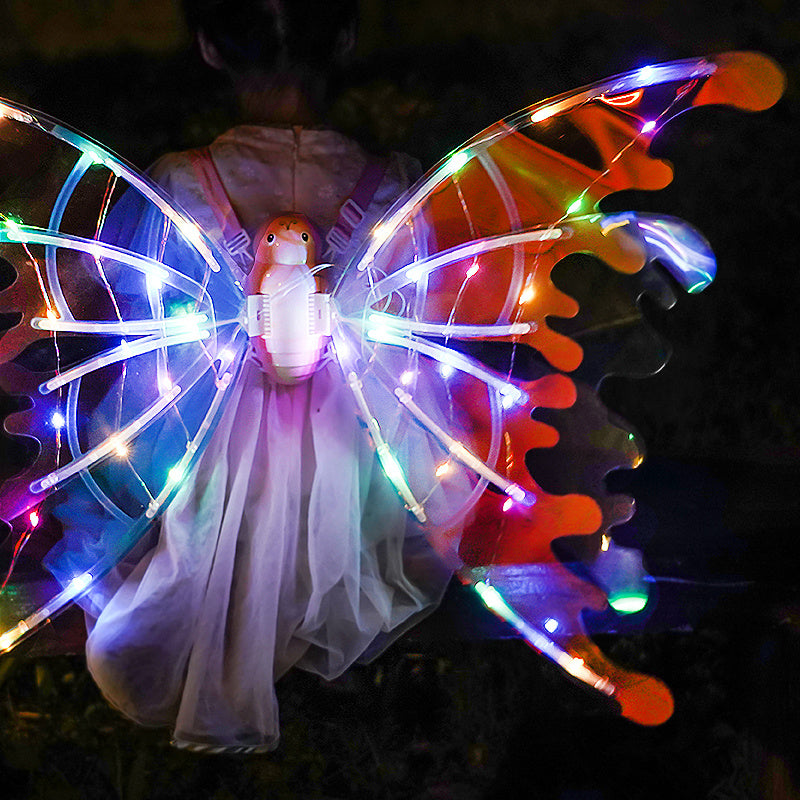 Elektrische Schmetterlingsflügel für Mädchen mit Lichtern, leuchtende, glänzende Verkleidung, bewegliche Feenflügel für Geburtstag, Hochzeit, Weihnachten, Halloween