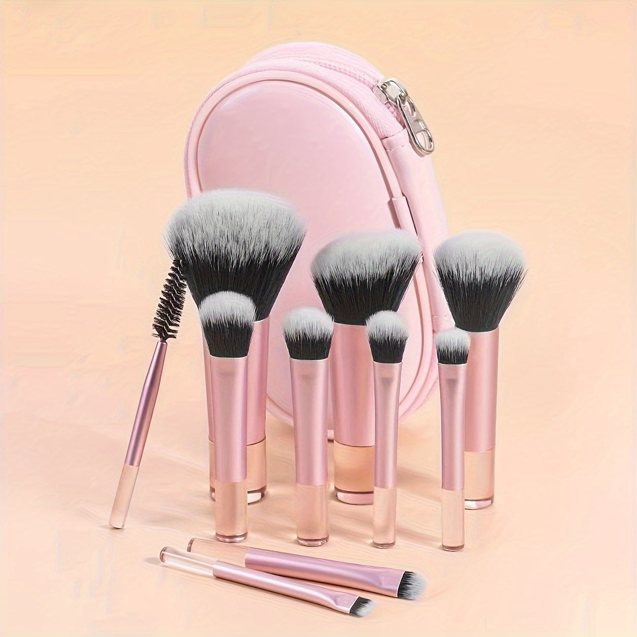 10-Piece Mini Travel Makeup Brush Set - Sleek & Minimalist Design with Portable Storage Bag, High-Quality Cosmetic Brushes for Versatile Makeup Application, Ideal Travel Essentials for Beauty Enthusiasts