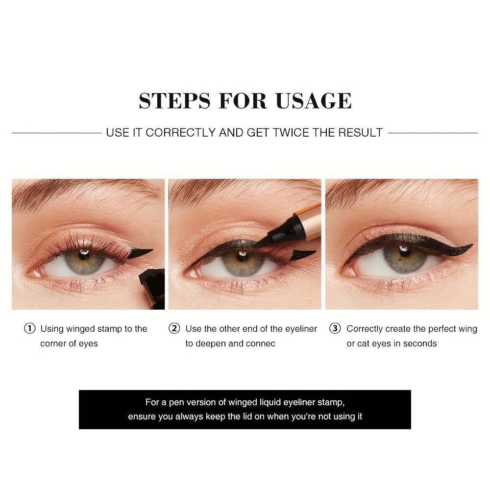 O.TWO.O Winged Eyeliner Stamp Waterproof Makeup Smudge-Proof Wing Eyeliner Black 2-in-1 Liquid Magic Cat Eye Pencil