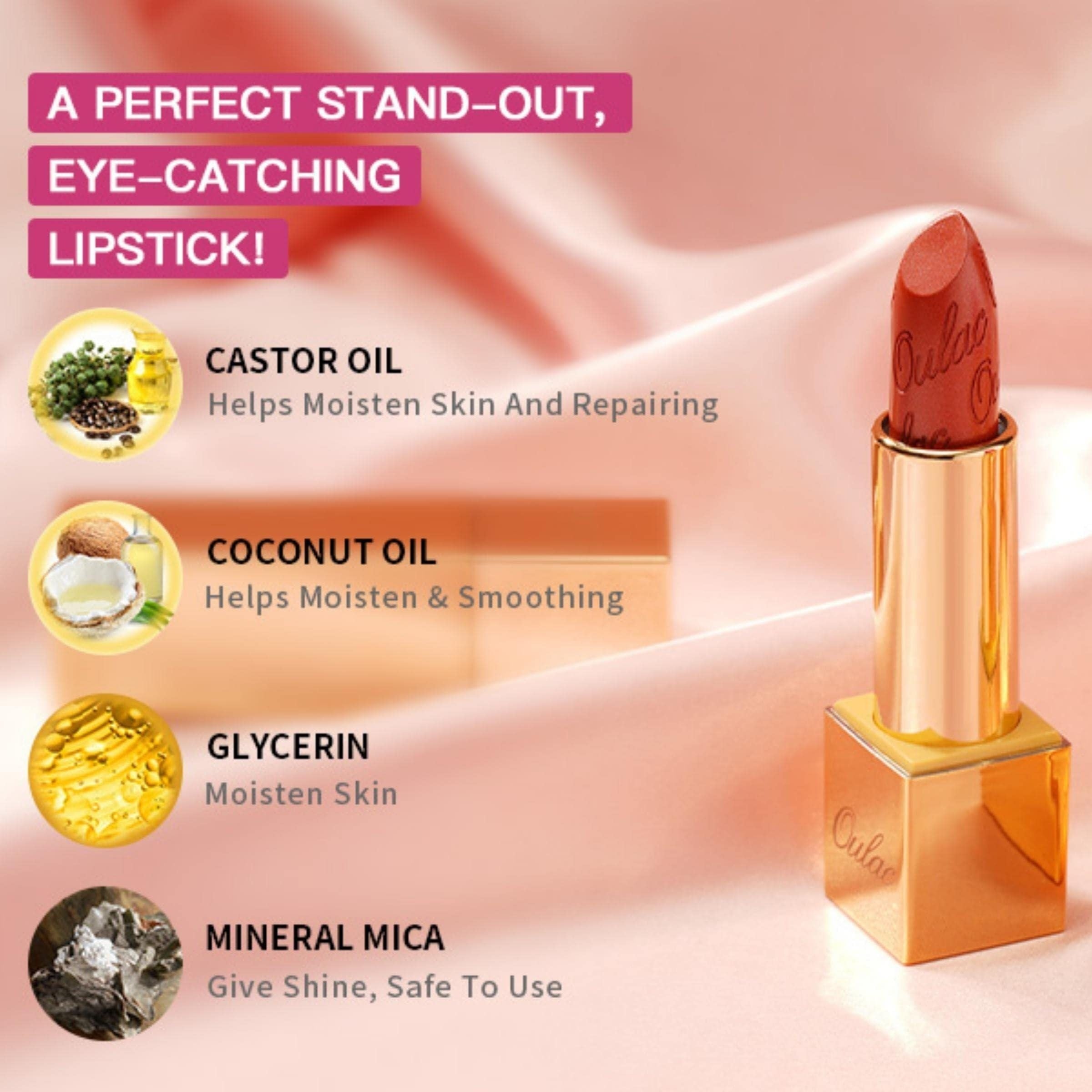 Oulac Metallic Lipstick 3PCS High Impact Lipcolor with Moisturizing Formula, Full-Coverage Lip Color 4.3g X 3PCS