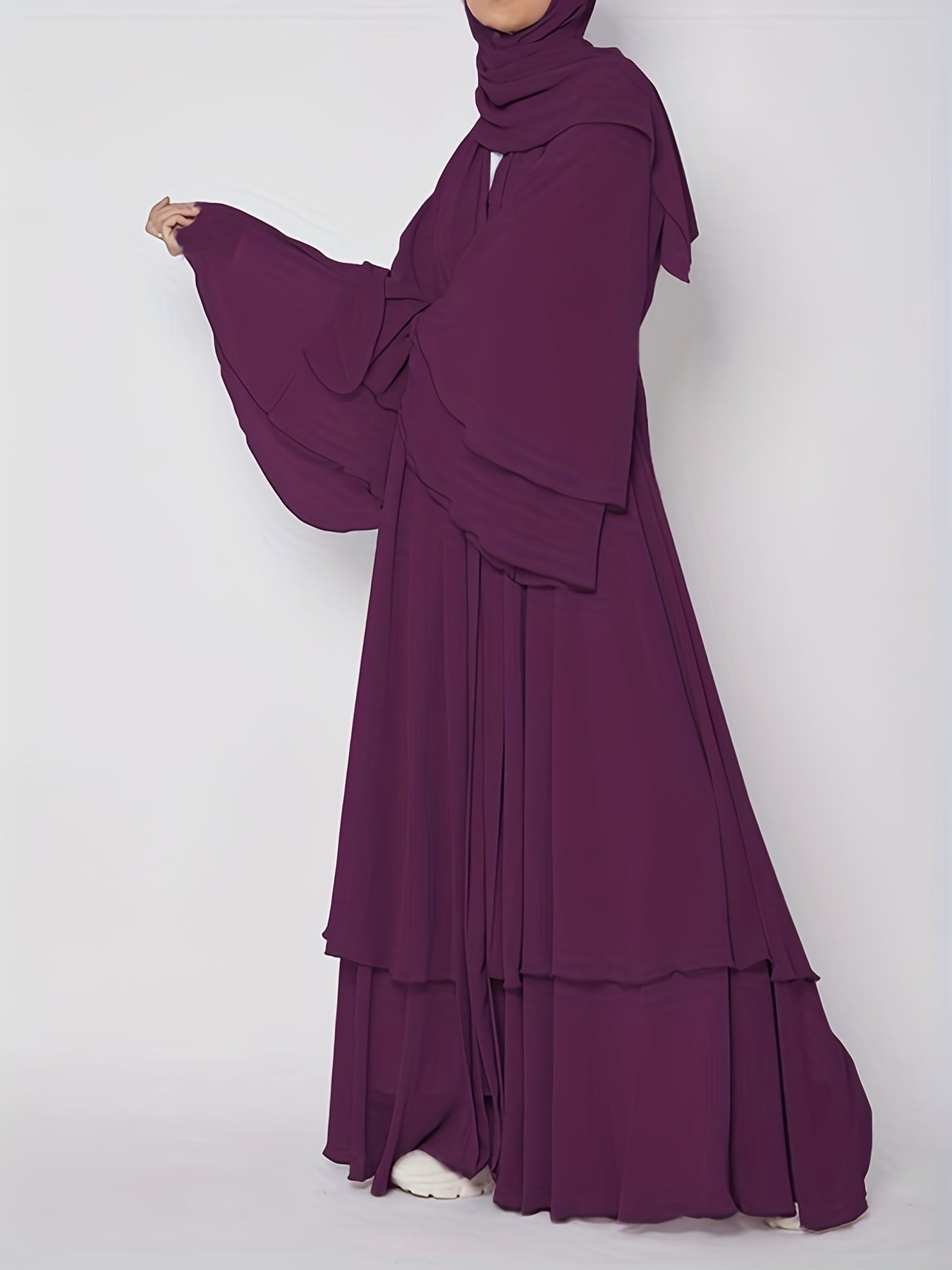 Islamic Modest Dress Without Hijab, Long Sleeve Open Front Casual Modest Muslim Dress