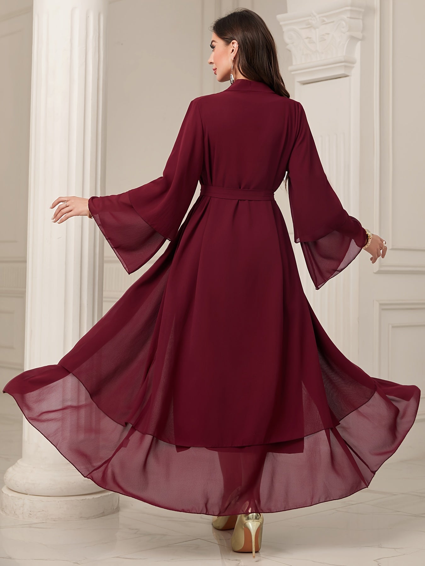 Islamic Modest Dress Without Hijab, Long Sleeve Open Front Casual Modest Muslim Dress