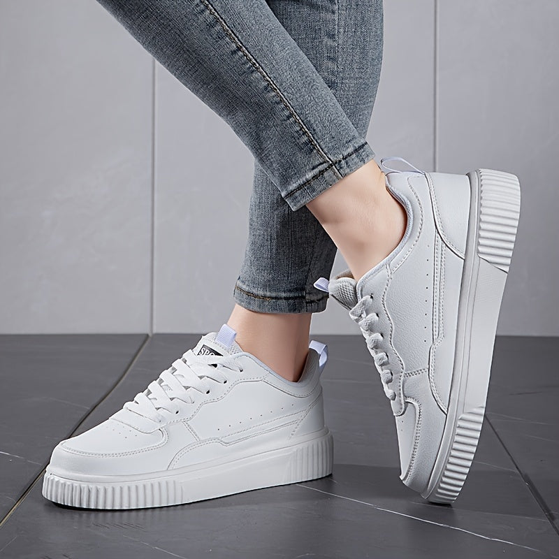 Trendy Faux Leather Color Block Skate Shoes, Wear Resistance Non Slip Flat Sneakers