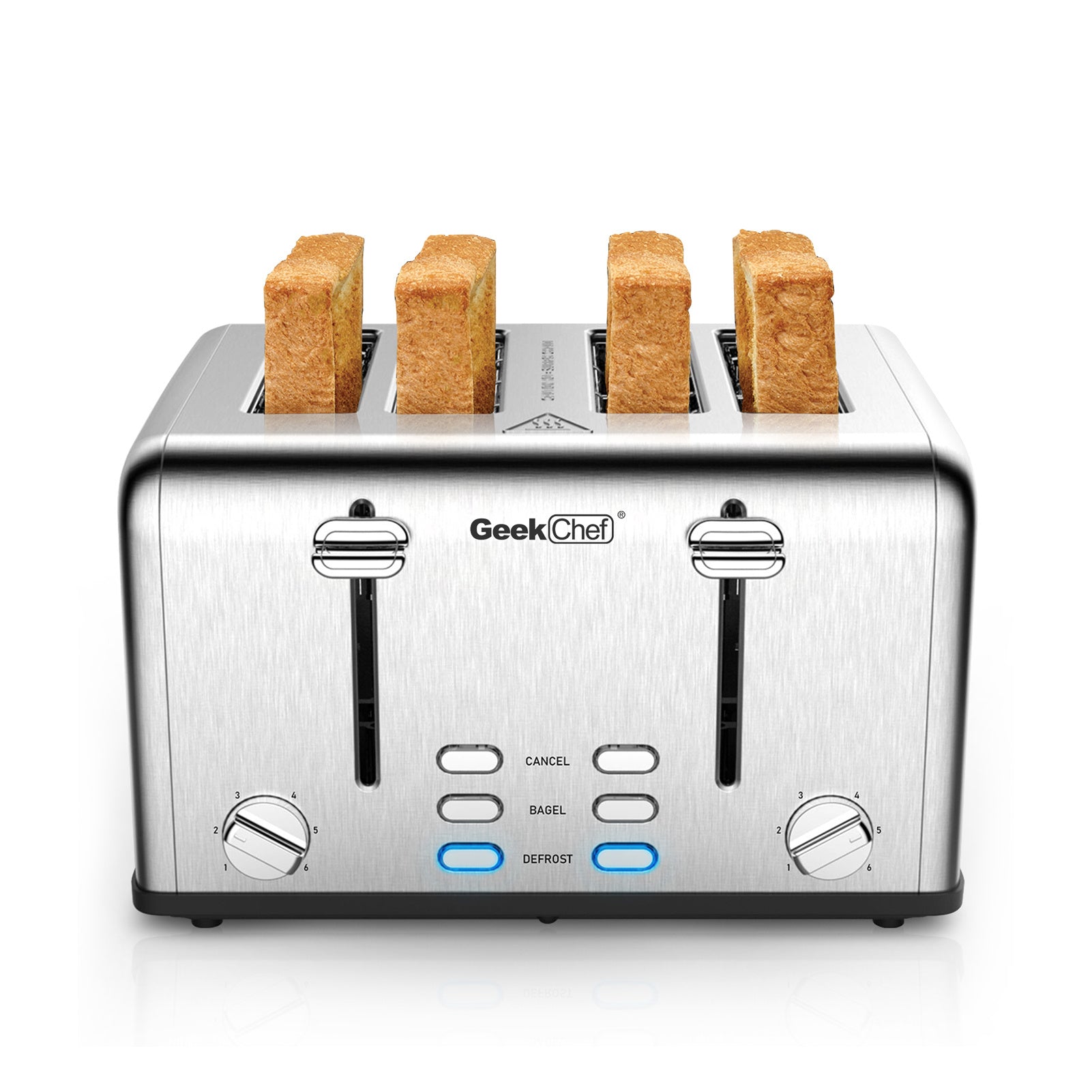 Prohibit Shelves In The Amazon. Toaster 4 Slice, Geek Chef Stainless Steel Extra-Wide Slot Toaster With Dual Control Panels Of Bagel,Defrost,Cancel Function