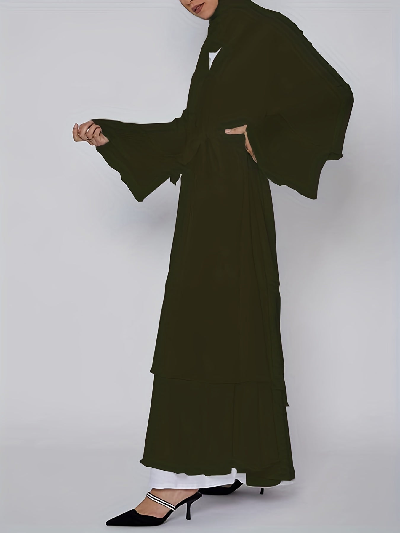 Islamic Modest Dress Without Hijab, Long Sleeve Open Front Casual Modest Muslim Dress