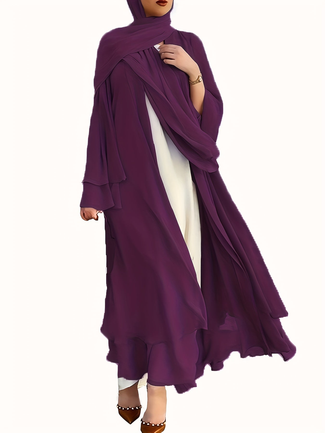 Islamic Modest Dress Without Hijab, Long Sleeve Open Front Casual Modest Muslim Dress