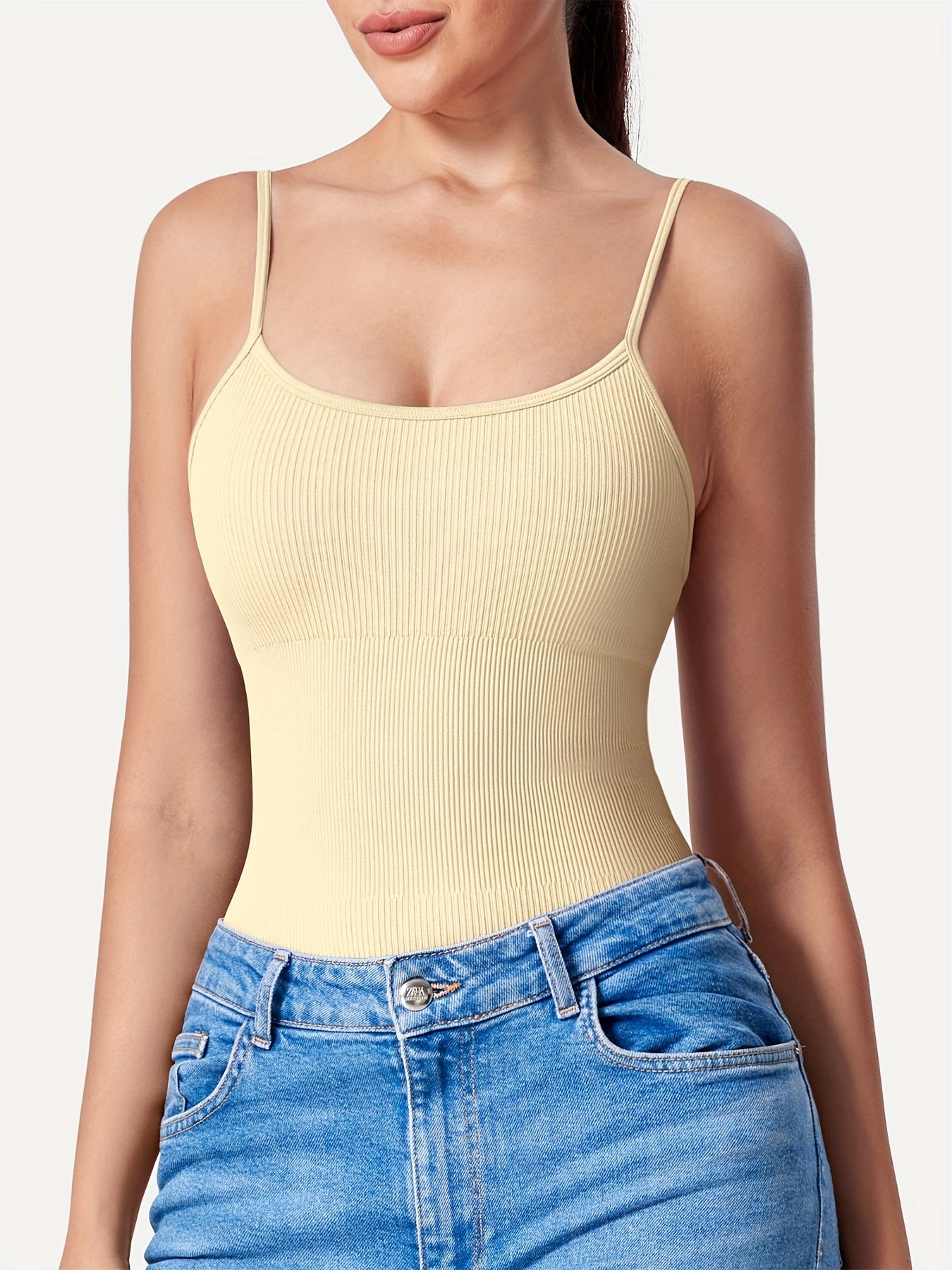 Solid Color Ribbed Cami Bodysuit, Sexy Backless Slim Bodysuit For Summer, Women's Clothing