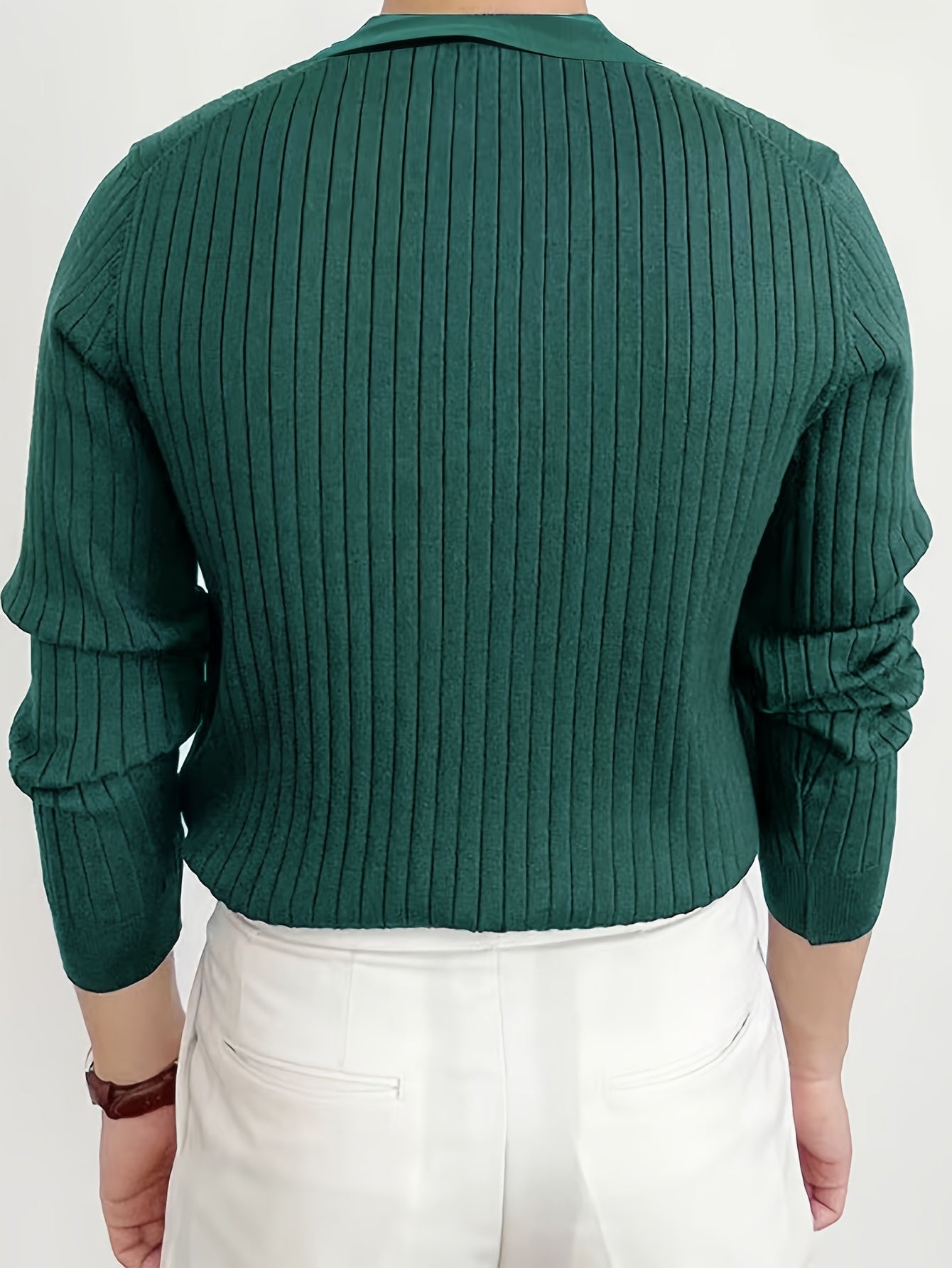 Men's Striped Knitted Pullover, Formal Long Sleeve Sweater For Outdoor