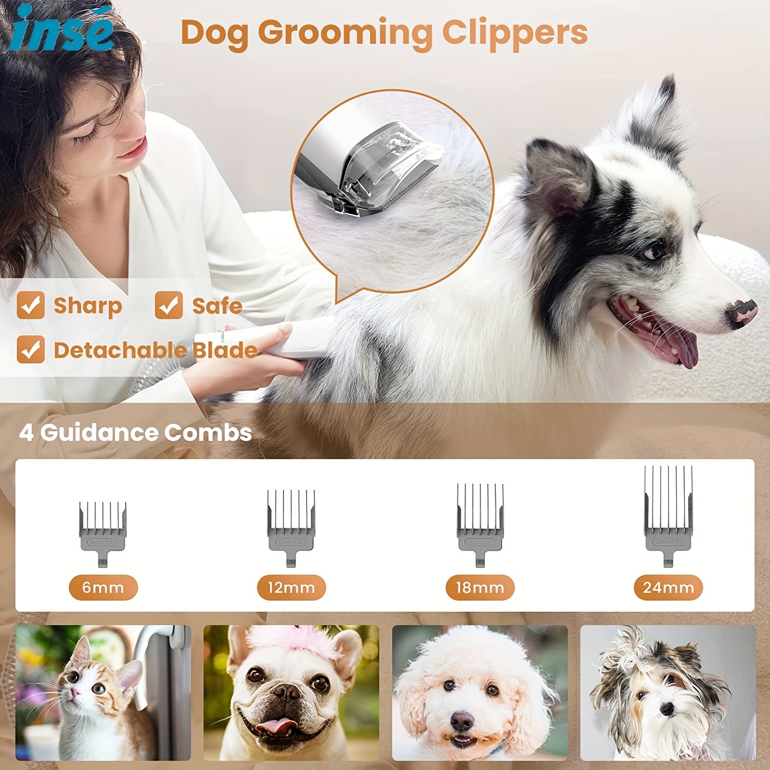 INSE P20 Pet Grooming Vacuum Cleaner, 17KPa powerful suction power, 5-in-1 multifunctional  hair vacuum cleaner