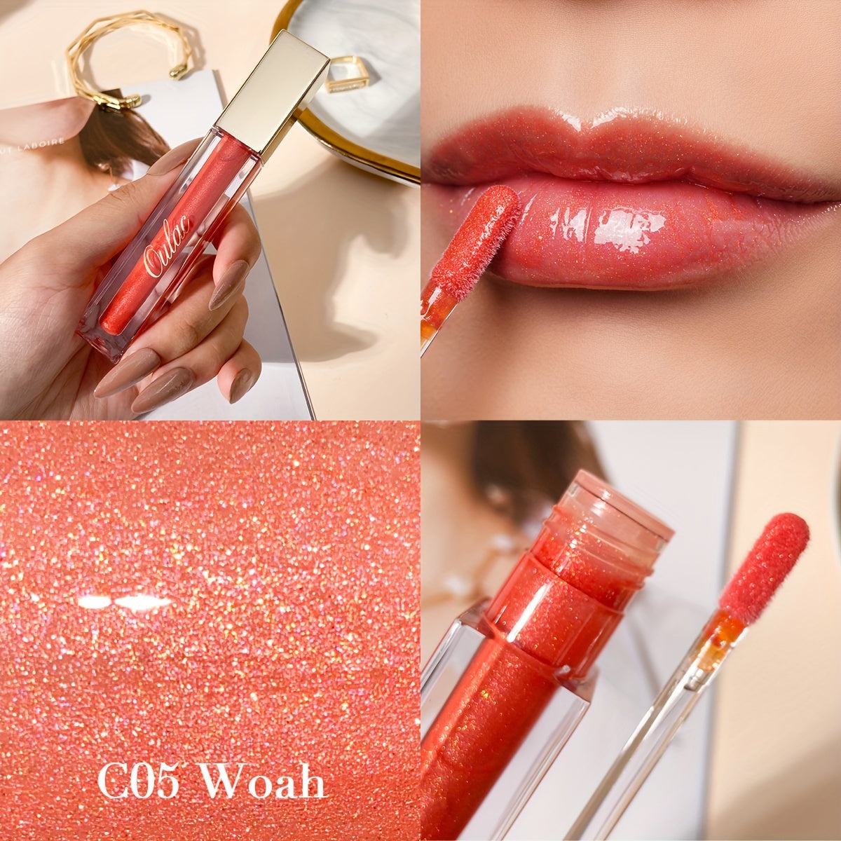 Oulac Glitter Hydrating Lipgloss 3PCS Set With Mirror Finish Moisturizing & Reduce Fine Lines Lip Oil Refuse Chapped Lips