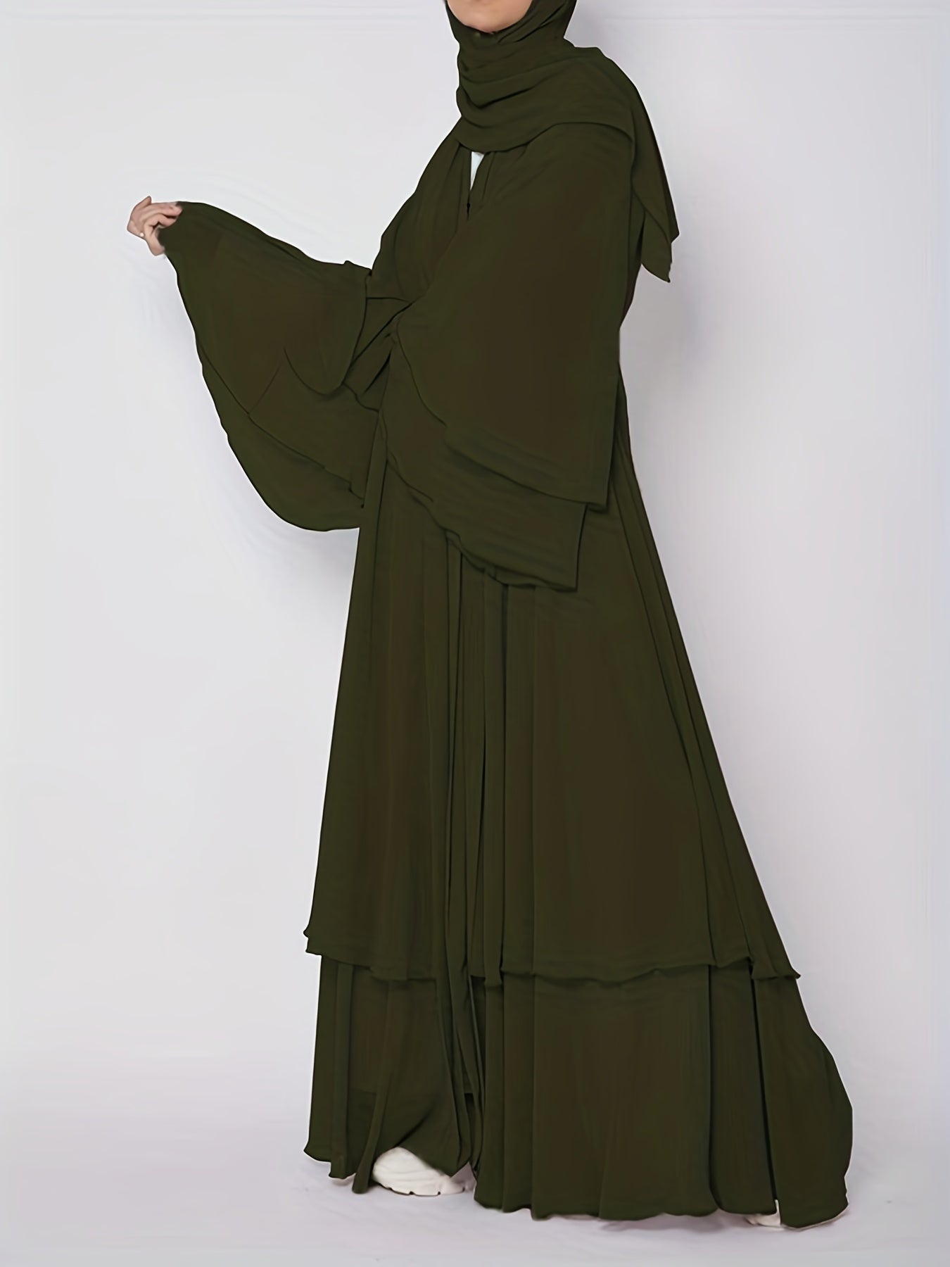 Islamic Modest Dress Without Hijab, Long Sleeve Open Front Casual Modest Muslim Dress