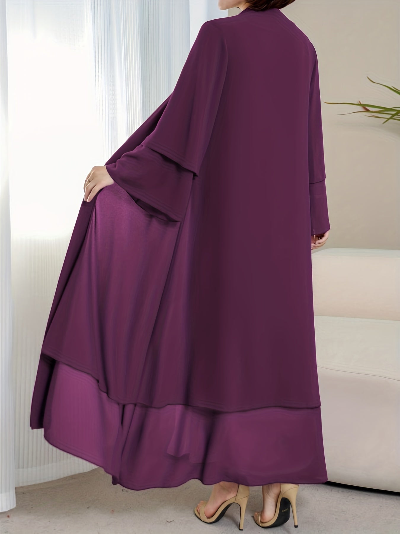 Islamic Modest Dress Without Hijab, Long Sleeve Open Front Casual Modest Muslim Dress