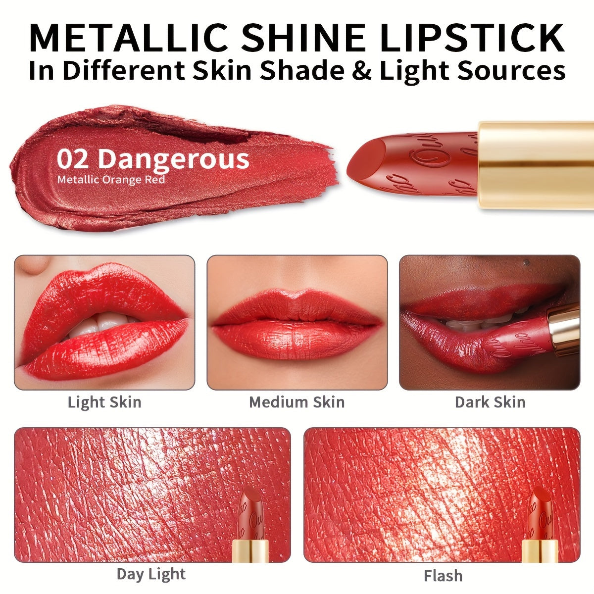 Oulac Red Lipstick 3 Pcs Set - Includes Metallic, Infinity Moisture, Moisture Shine Lipsticks